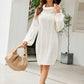 Mixed Knit Turtleneck Lantern Sleeve Sweater Dress