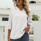 Swiss Dot Notched Neck Three-Quarter Sleeve Blouse