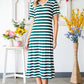 Striped V-Neck Short Sleeve Side Slit Dress