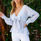 Striped Deep V Bow Detail Babydoll Top