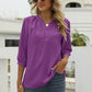 Swiss Dot Notched Neck Three-Quarter Sleeve Blouse