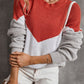 Color Block Round Neck Rib-Knit Sweater