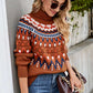 Chevron Turtleneck Ribbed Trim Sweater