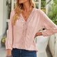 Swiss Dot Three-Quarter Sleeve Spliced Lace Blouse