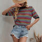 Striped Openwork Half Sleeve Knit Top