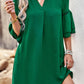 Notched Neck Flare Sleeve Pocket Dress