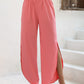 Elastic Waist Slit Wide Leg Pants