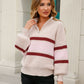 Striped Quarter-Zip Lantern Sleeve Sweater