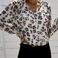 Leopard Button Down Ruched Flounce Sleeve Top