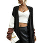 Tricolor Dropped Shoulder Cardigan with Pockets