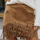 Fringe Detail Zip-Back Skirt with Pockets