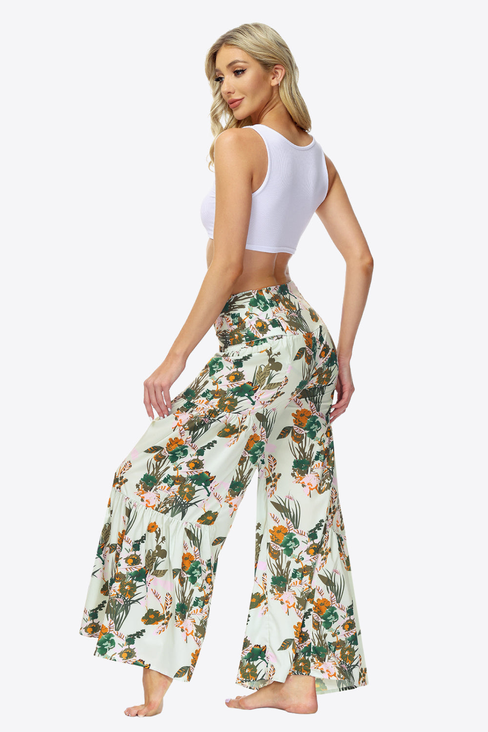 Floral Tie-Waist Tiered Culottes