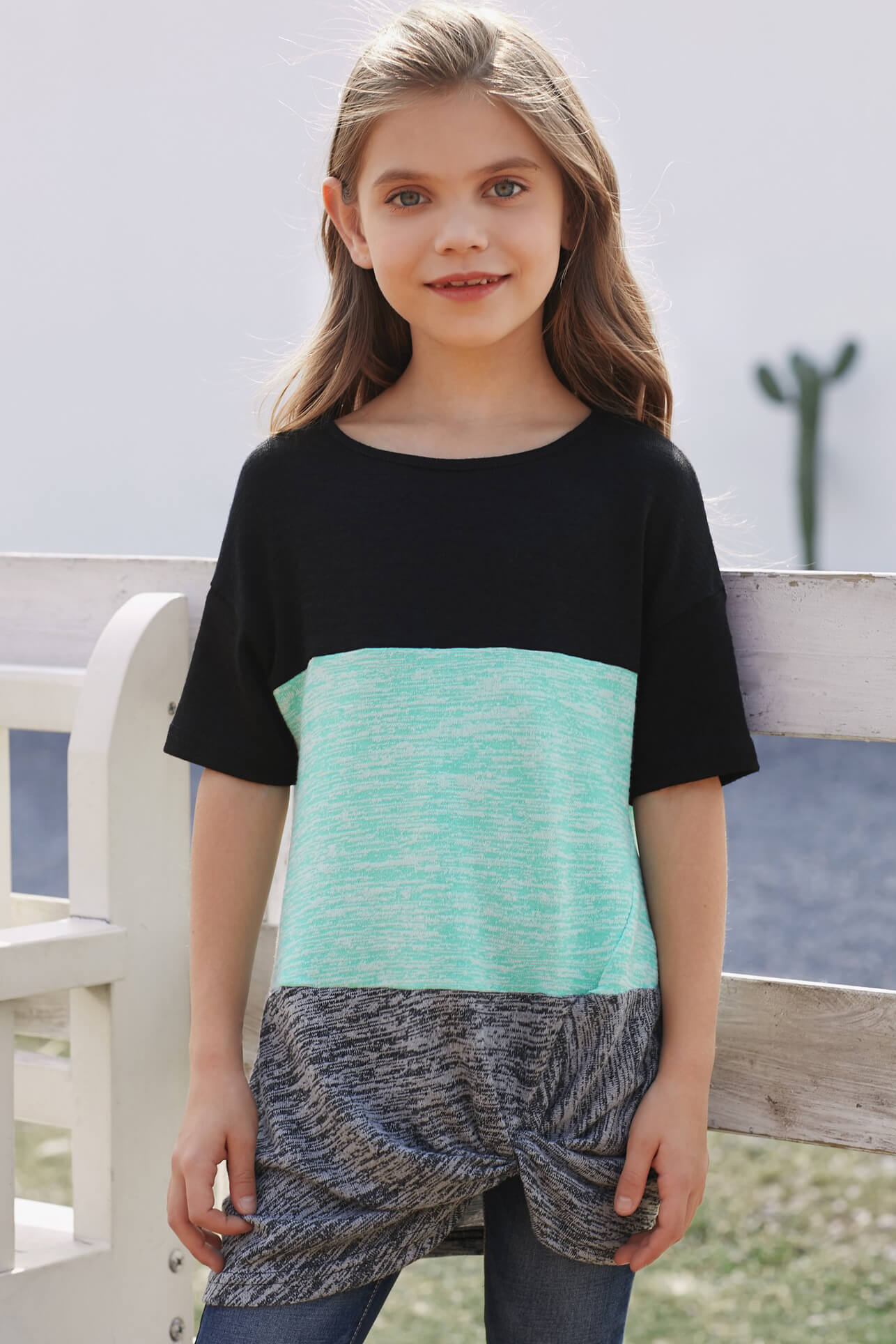 Girls Color Block Twisted Tunic Tee