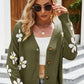 Floral Ribbed Trim Drop Shoulder Cardigan