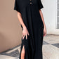 Decorative Button V-Neck Slit Maxi Dress