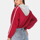 Full Size Side Stripe Drawstring Hem Cropped Hoodie