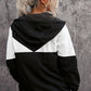 Color Block Quarter-Zip Drawstring Hoodie