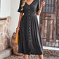 Gathered Detail Buttoned V-Neck Midi Dress