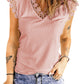 Lace Trim V-Neck Capped Sleeve Top