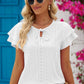 Eyelet Tie-Neck Flutter Sleeve Blouse