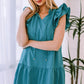 Ruffle Shoulder Tie-Neck Tiered Dress