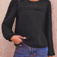 Swiss Dot Lace Trim Long Sleeve Blouse