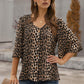 Printed Button Front Flare Sleeve Blouse