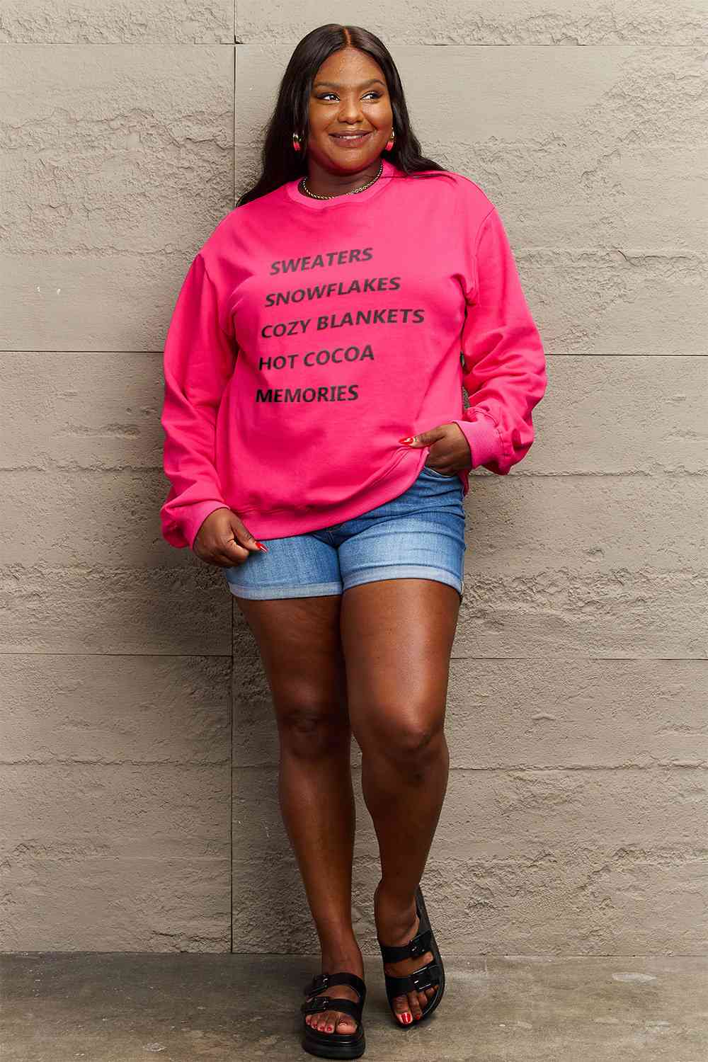 Simply Love Full Size Letter Graphic Round Neck Sweatshirt