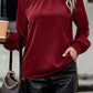 Cutout Gathered Detail Mock Neck Top