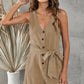 Tie-Waist Buttoned Plunge Sleeveless Romper