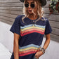 Multicolored Chevron Stripe Round Neck Side Slit T-Shirt