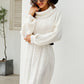 Mixed Knit Turtleneck Lantern Sleeve Sweater Dress