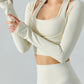 Ribbed Faux Layered Halter Neck Cropped Sports Top