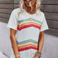 Multicolored Chevron Stripe Round Neck Side Slit T-Shirt