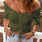 Drawstring Detail Flounce Sleeve Off-Shoulder Crop Top