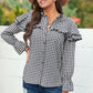 Black Plaid Button Ruffle Shirt