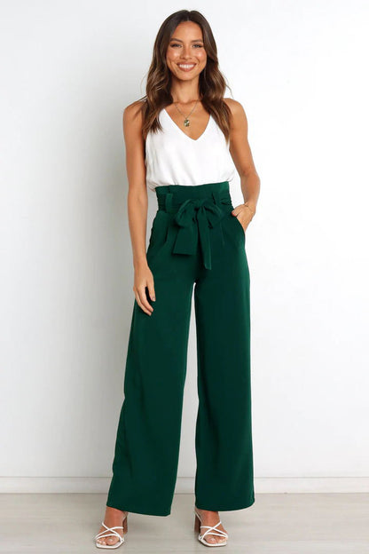 Tie Front Paperbag Wide Leg Pants