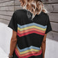 Multicolored Chevron Stripe Round Neck Side Slit T-Shirt