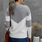 Chevron Color Block V-Neck Dropped Shoulder Sweater