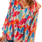 Brush Stroke Ruffled Tie Neck Blouse