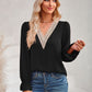 Contrast Trim Flounce Sleeve V-Neck Blouse