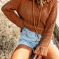 Rib-Knit Drawstring Hooded Sweater