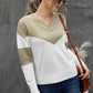 Chevron Color Block V-Neck Dropped Shoulder Sweater