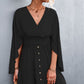 Decorative Button Smocked Waist Surplice Dress