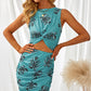 Floral Cutout Ruched Twist Front Dress
