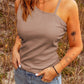 Asymmetrical Neck Sleeveless Waffle-Knit Tank