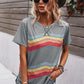 Multicolored Chevron Stripe Round Neck Side Slit T-Shirt