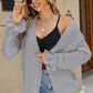 Openwork Flounce Sleeve Button-Up Fuzzy Cardigan