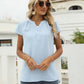 Swiss Dot Notched Neck Short Sleeve Top