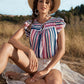 Striped Flutter Sleeve Tied Blouse